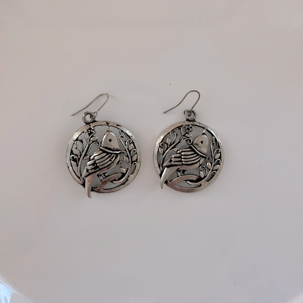 Silver bird earrings